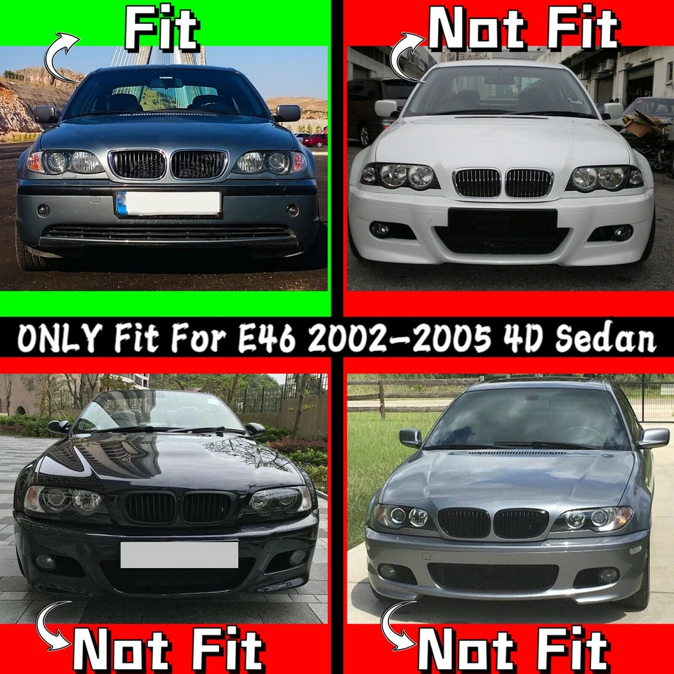 Parrilla delantera para BMW Serie 3 E46 Sedán 325i 328i 02-05 negro mate Foto 2 de 4