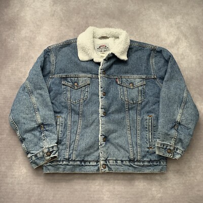 Vintage 90s Levis Authentic Sherpa Denim Jacket Size L Blue Lined Winter 