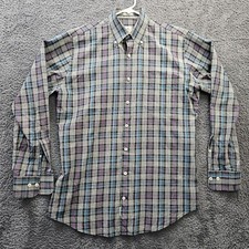 Peter Millar Dress Shirt Multicolor Plaid Check Lightweight Gray Men Medium