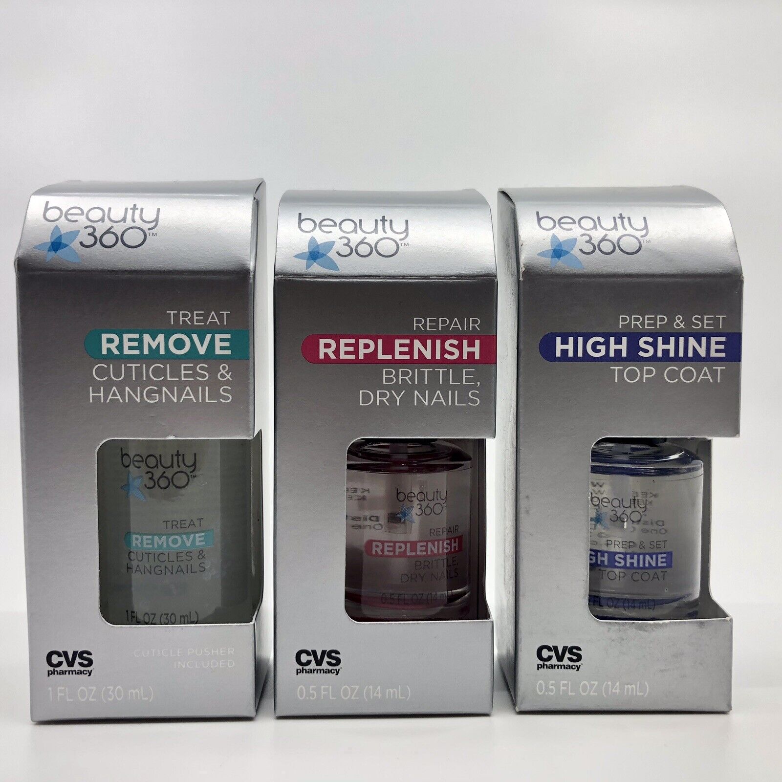 Beauty 360, Remove, Replenish And High Shine, Brand New. Lot Of 3 Pcs. By CVS Beauty 360, Remove, Replenish And High Shine, Brand New. Lot Of 3 Pcs. By CVS