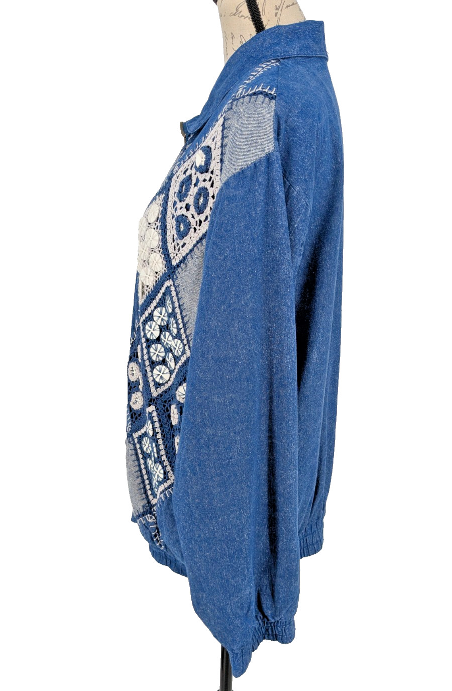 PATCHWORK Crochet Denim Jacket Prairie Peasant Co… - image 4