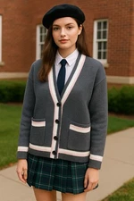 Maje Wool Varsity Cardigan Button Up Collegiate |Sz 1 US Small Grey Pink Preppy