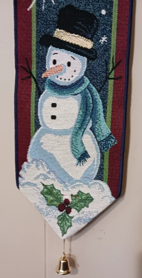 Tapestry Snowman Wall Hanger with Bell ~ BELIEVE ~ 42 x 6.25" Christmas Holiday - Image 4 of 4