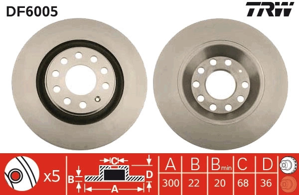 2Er Set Bremsscheiben TRW Automotive DF6005 Audi 8E0 615 601 K 8E0 615 601 R-image