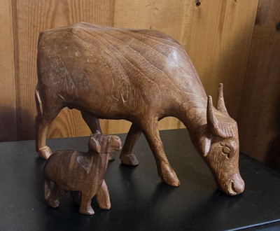 Two Wood- Carved Animals Made in Kenya