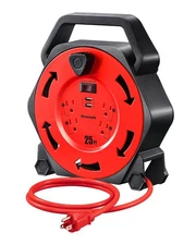 DEWENWILS 25ft Cord Reel w/ 4 Power Outlets, 2-USB Ports,3.4A Fast Charge