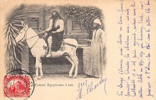 Egypt - Egyptian woman riding a donkey - Publ. J. Barbier