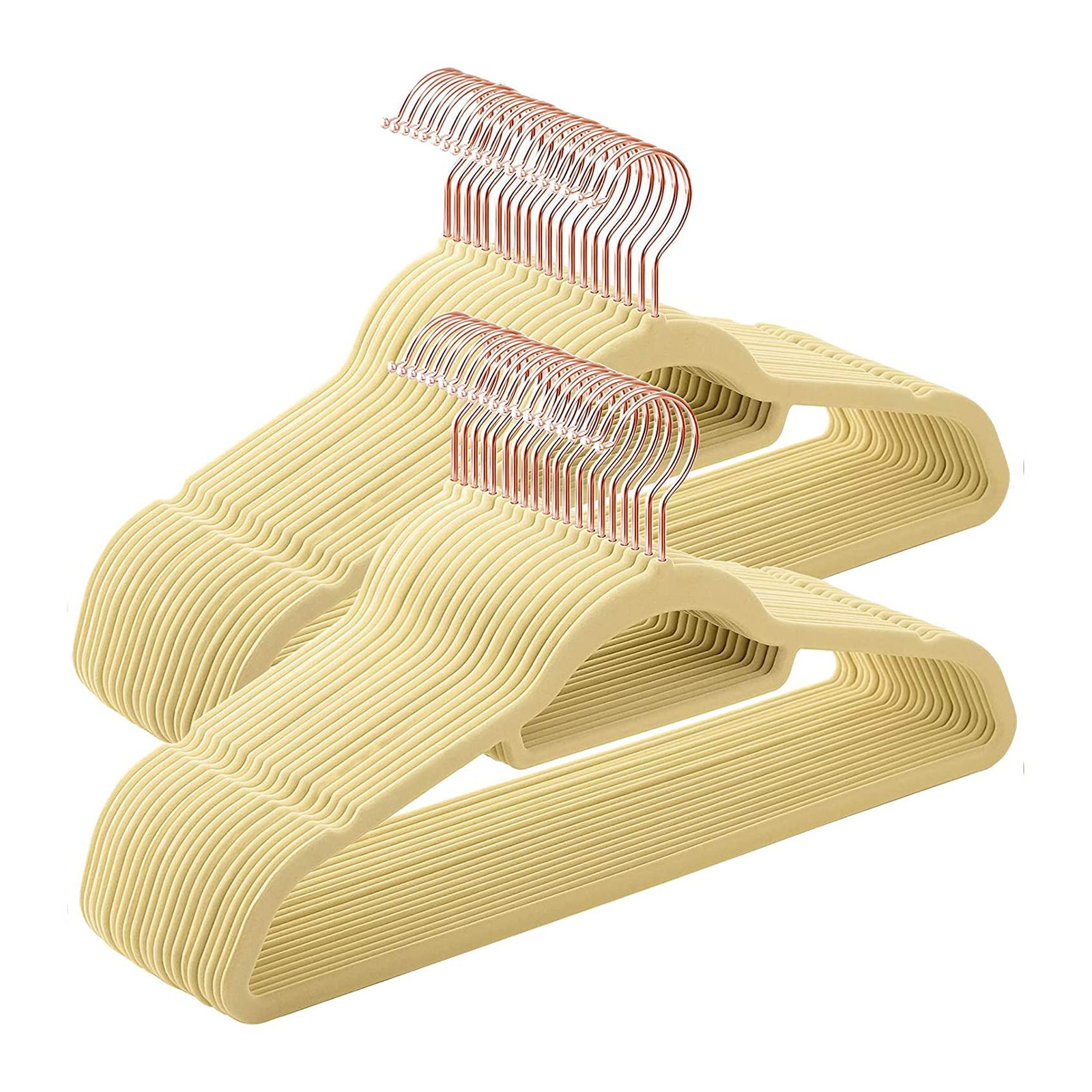Beige Thin Velvet Hangers Non-Slip Pack of 10 with 36 Hooks-image