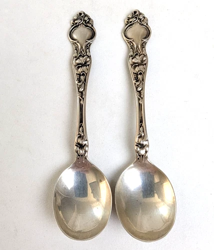 2 Wallace VIOLET Sterling Silver Chocolate Spoons 4 1/8" No Monos Hard To Find
