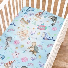 Colorful Sea Animals Rainbow Crib Sheets for Girls and Boys 52"x28" Whale Dol...