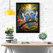 Blue Fantasy Birds - Impresión de arte digital