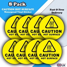 8 Pack - Caution Hot Surface Decals - Waterproof Vinyl Safety Stickers 50mm