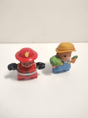 Lot of 2 Little Tikes Waffle Blocks Fireman Farm People Figures Ty37