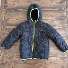 Eddie Bauer Boys Reversible Fleece Puffer Jacket XS 5/6 Black Neon Green