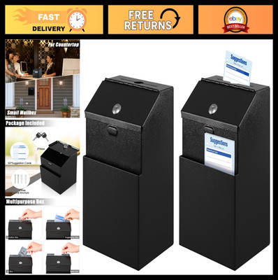 Metal Wall Mounted Suggestion Box with Lock & Slot, 2-Pack - Donation & Fundrais