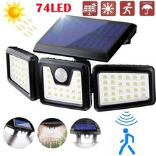 3-Head 74 LED Solar Powered PIR Motion Sensor Wall Garden Security Flood Lamp