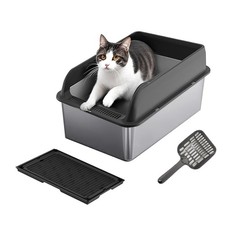 XL Stainless Steel Cat Litter Box Extra Large Litter Pan High Side w/ Scoop Mat