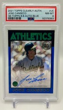 2021 Topps Clearly Authentic Jose Canseco 86 topps auto blue /25 PSA 8