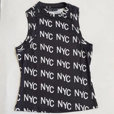 NEW Shein Mock Neck NYC Letter Tank Top Women's SIZE Small Stand Collar