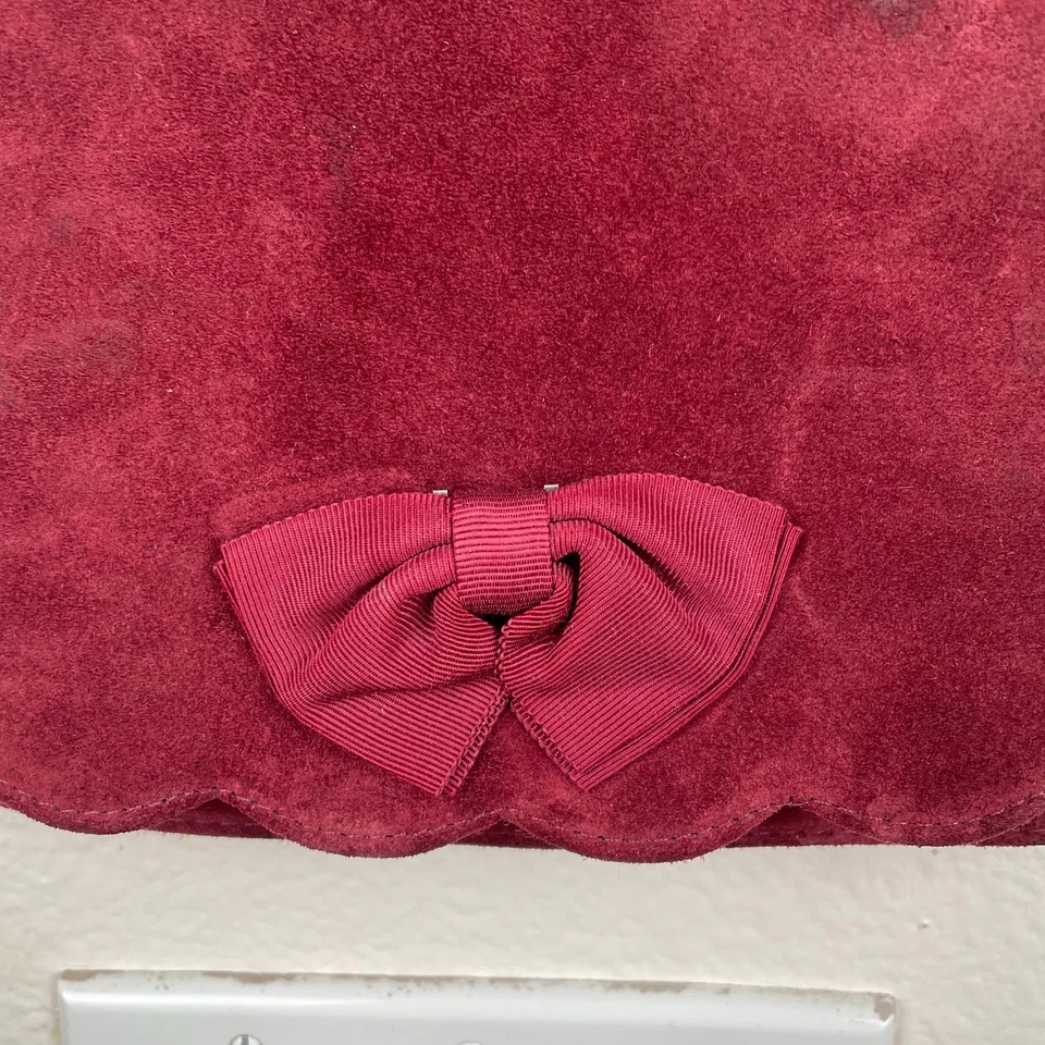 Bolso Cartera Vintage Años 70 Borgoña Gamuza Cuero Lazo Indie Grunge Capricho Oscuro Foto 4 de 4