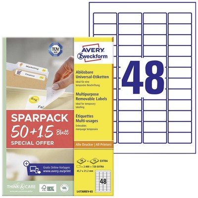 65er Multipack Avery-Zweckform L4736REV-65 Universal-Etiketten 45.7 x 21.2 mm