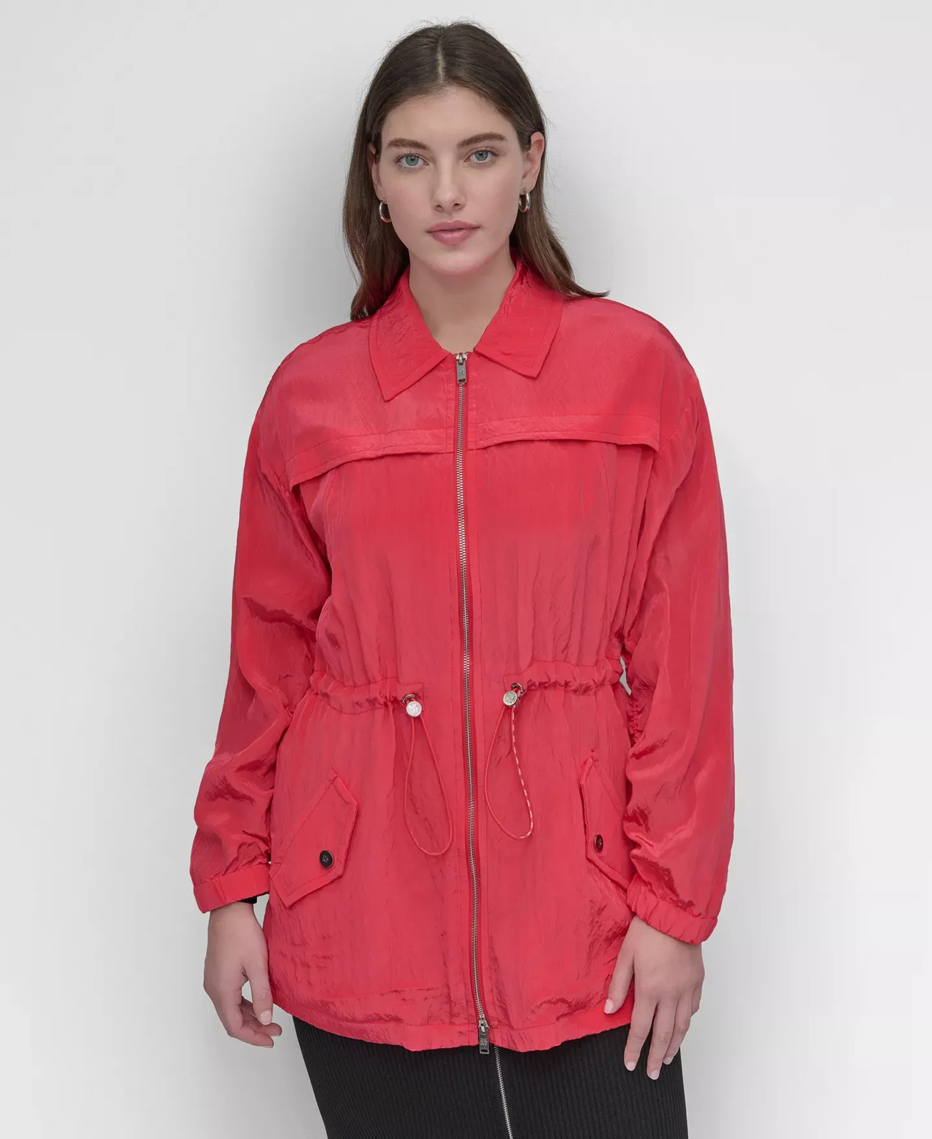 DKNY Women's Jacket Sz M Textured Anarak Drawstring