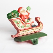VTG Midwest Imports Cannon Falls Santa in Sleigh Cast Iron Stocking Hanger 4"