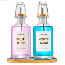 Glass Mouthwash Dispenser for Bathroom, 11.8oz Mouthwash Holder with Stianles...