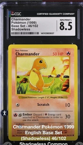 Charmander Pokémon Card 1999 Base Set 46/102 CGC 8.5 Graded Shadowless