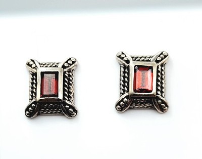 Sterling Silber rot facettiert Granat Edelstein Ohrstecker 925 Seil Bordüre