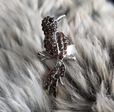 Hummingbird Vintage Ring With Amber Rhinestones Adjustable Size Approx 2" Long