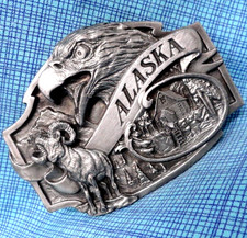 Alaska Eagle Ram Belt Buckle What America Was Cabin Vtg 80s Siskiyou .MMR951