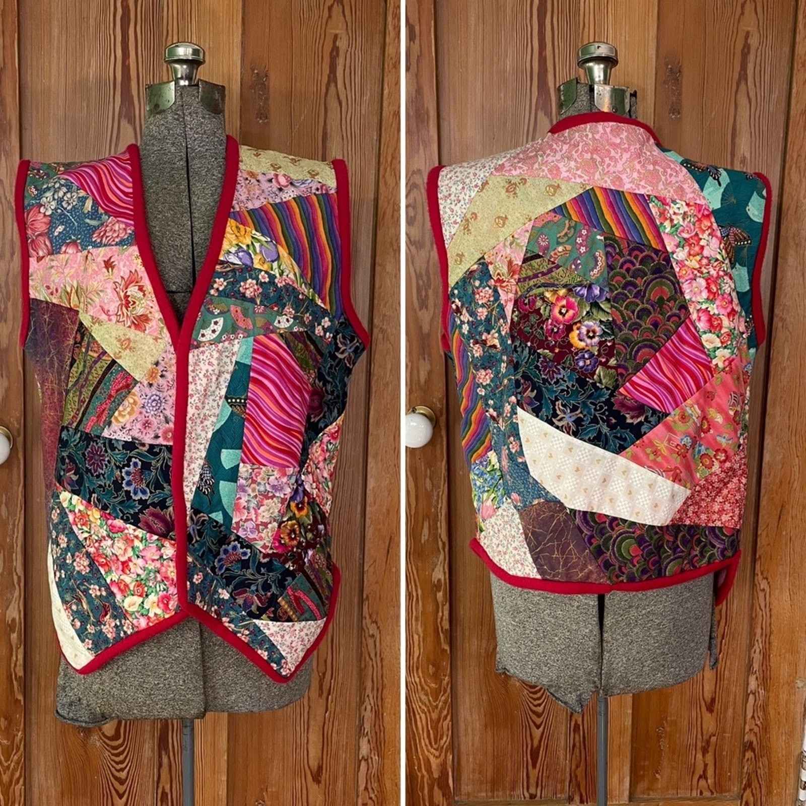 Handmade Patchwork Open Mixed Media Cottage Hippi… - image 2