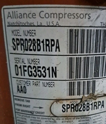SPR028B1RPA Copeland 2.25-2.5 Ton Scroll A/C Compressor 28,000btu for R22