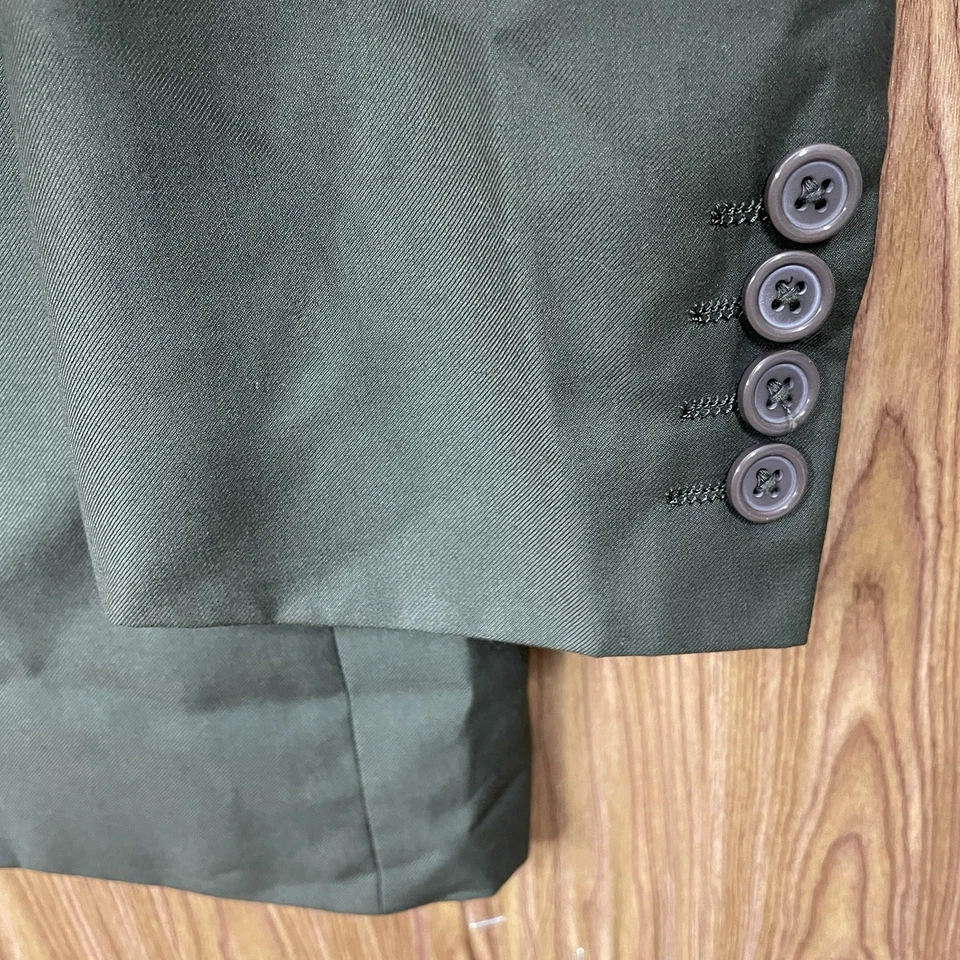 Fellini Uomo 开衫夹克男式 42R 绿色纯色涤纶人造丝三扣 — 第 3/4 张图片