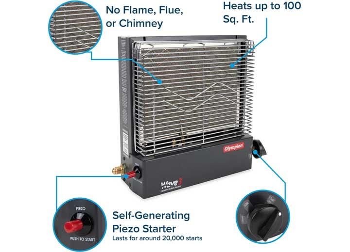 Camco 57331 Olympian Wave 3 Catalytic Safety Heater – 1600-3000 BTUs