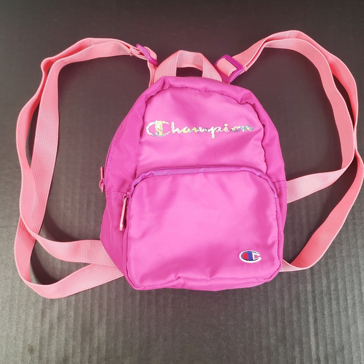 champion mini backpack pink Champion Mini Backpack Adjustable Nylon Berry Pink Small Travel Purse Logo