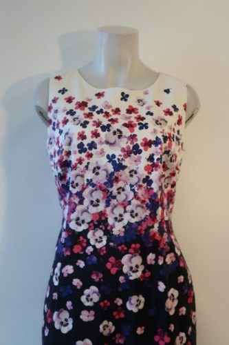 Womens Hobbs London White Black Purple Floral Sleeveless Sheath Dress 10 - Picture 2 of 7