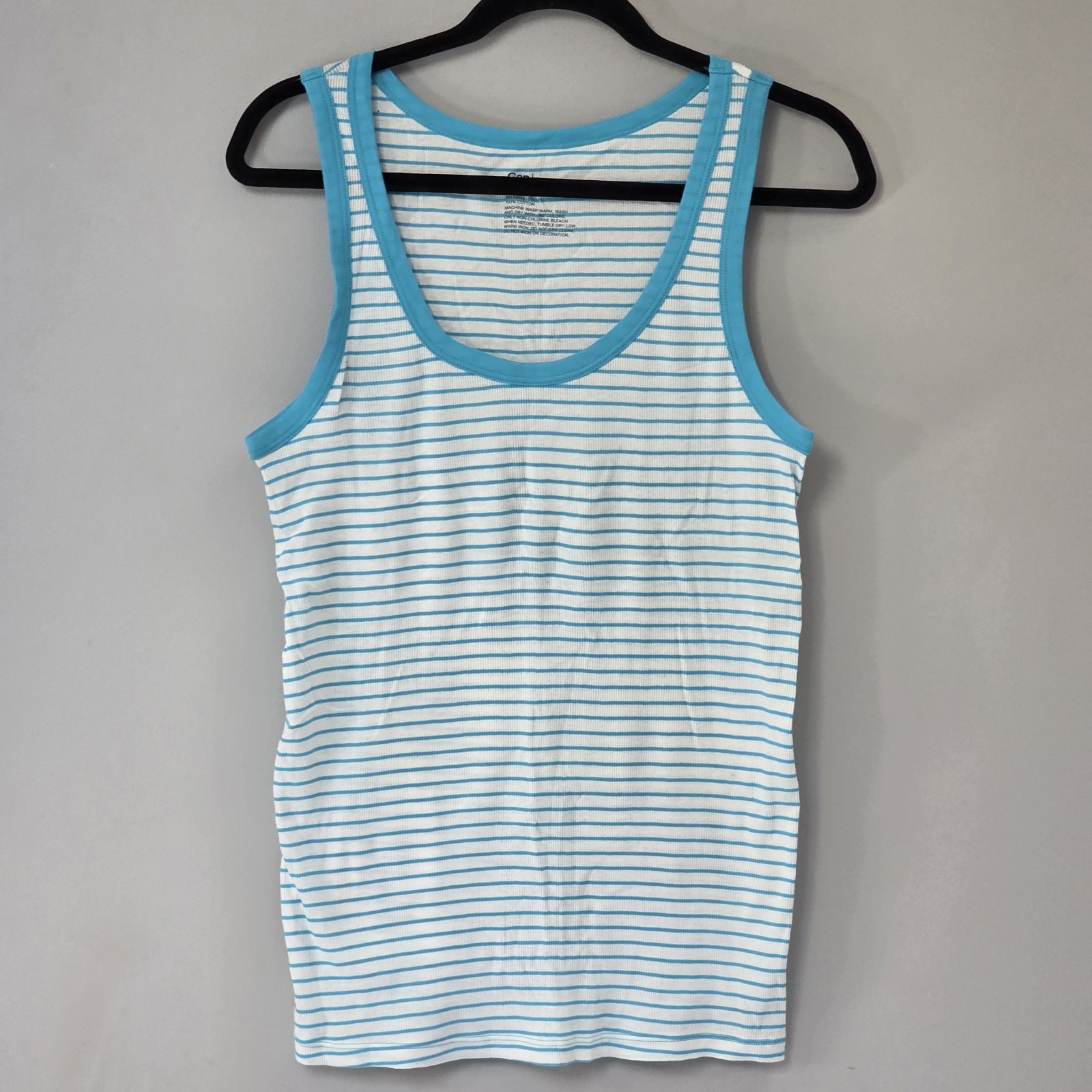 Gap Favorite Ribbed Tank Top White Blue Stripe Scoop Neck Women's Size L