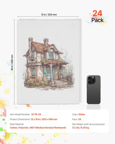 VEVOR Canvas Boards for Painting 24 Pack 12 x 16 In Blank Canvases for Painting - Picture 7 of 12