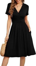 Women's Summer Short Sleeve Casual Dresses V-Neck Floral Party Dress with Pocket