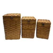 Set of 3 Woven Lidded Baskets with Clasps - Rustic Storage Solutions