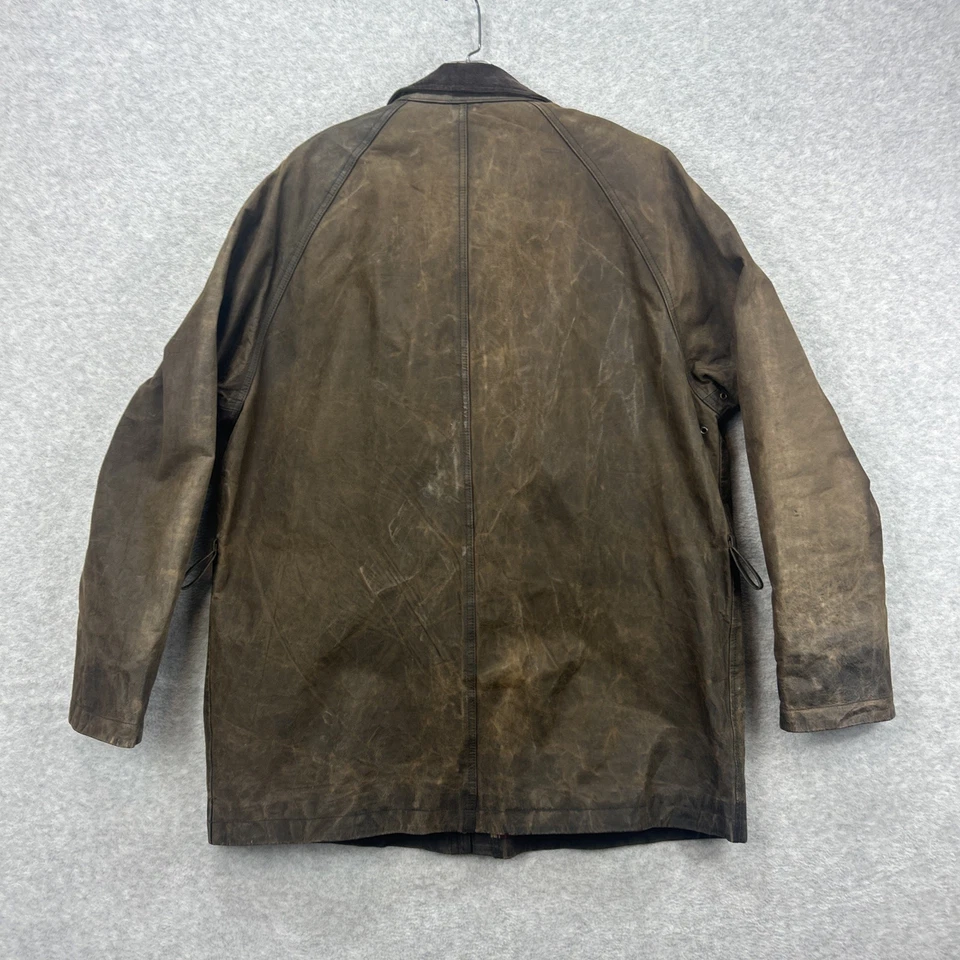 Chaqueta de Cuero Polo Ralph Lauren De Colección Para Hombre Grande Marrón Encerado Franela Forrada Foto 2 de 4