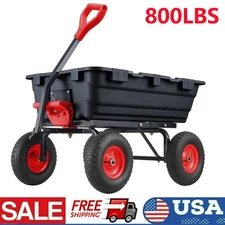 Poly Garden Dump Cart Heavy-duty Yard Carts and Wagons 800 lbs 10" Tires Black