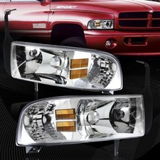 For 1994-2001 Dodge Ram Chrome Housing 1-piece Headlights Wamber Reflector Lamp