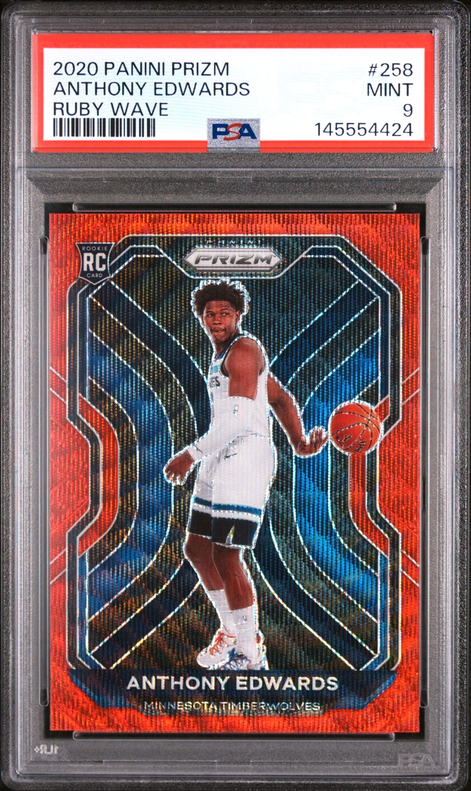 ANTHONY EDWARDS 2020 PRIZM RUBY WAVE ROOKIE RC #258 PSA 9 MINT! WOLVES#145554424