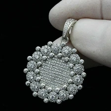 3 Ct Round Cut VVS1 Diamond Medallion Pendant Pave Charm 14K White Gold Over