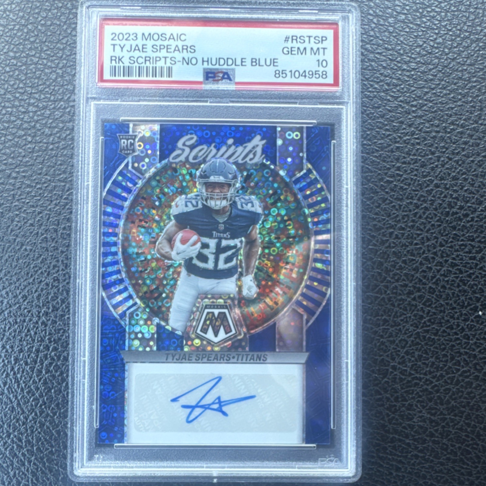 Tyjae Spears Panini Mosaic Rookie Scripts #RSTSP No Huddle Blue