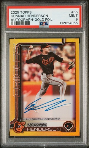 2025 Topps PSA 9 Gunnar Henderson /50 True Gold On Card Autograph PSA 9 Pop 1