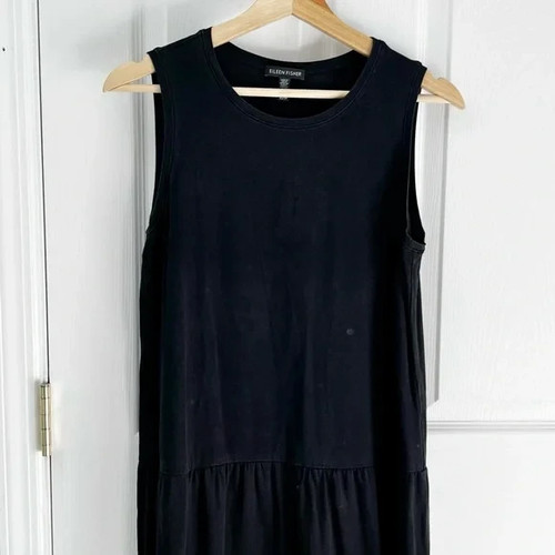 EILEEN FISHER Black Sleeveless Ruffle Hem Tencel Stretch Knit Dress Sz XS - Picture 3 of 7